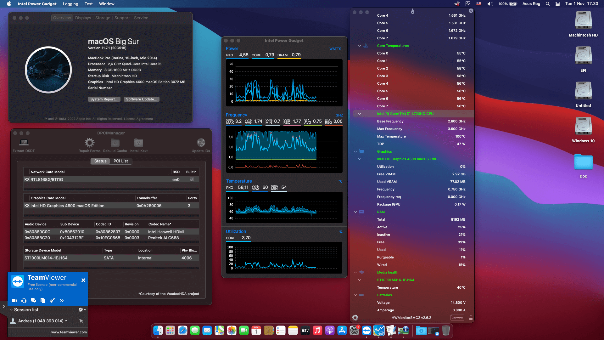 Success Hackintosh macOS Big Sur 11.7.1 Build 20G918 in Asus ROG G550JX-CN085H